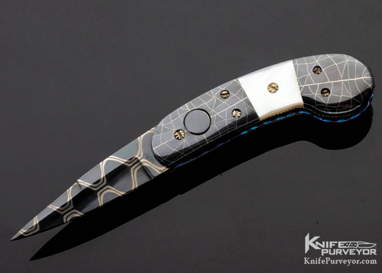 Frank Potter Custom Knives Mother of Pearl & Rober Eggerling Damascus "Pee Wee" Automatic 11279