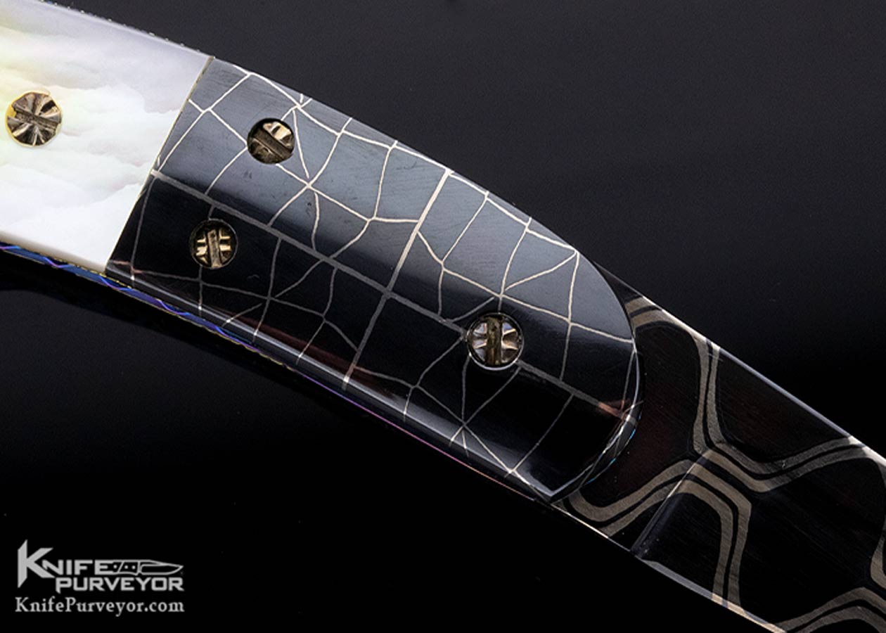 Frank Potter Custom Knives Mother of Pearl & Rober Eggerling Damascus "Pee Wee" Automatic - Image 5