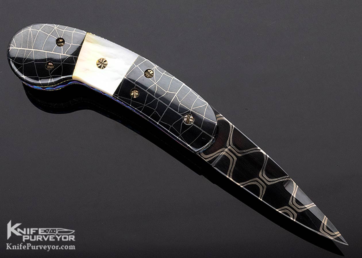 Frank Potter Custom Knives Mother of Pearl & Rober Eggerling Damascus "Pee Wee" Automatic - Image 4