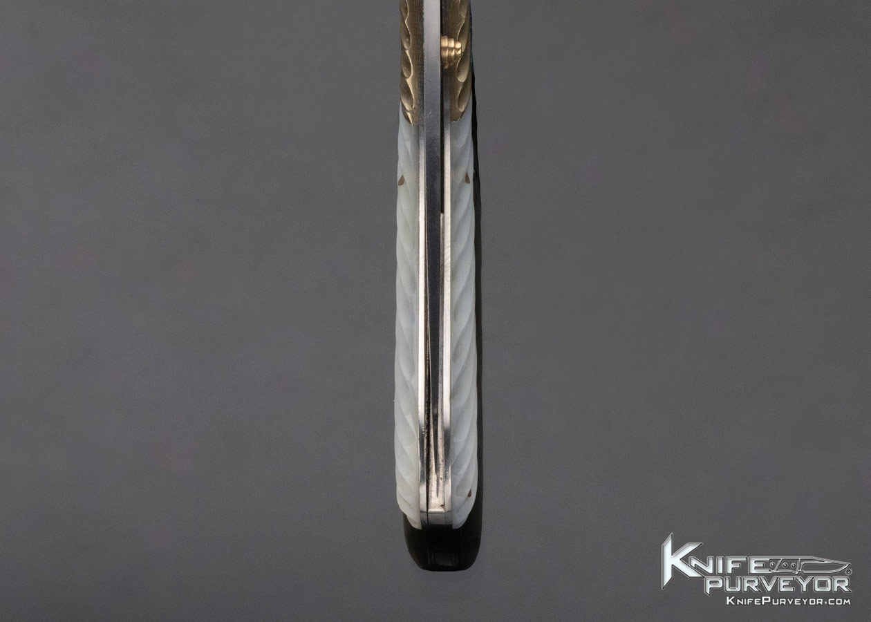 Joe Kious Custom Knife Damascus Mokume and Fluted Mother of Pearl Lockback - Image 8