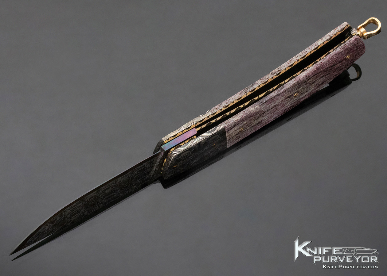 Johan Gustafsson Custom Knife Sole Authorship High Contrast and Color Accordion Cut Mosaic Damascus & Fossilized Whale Rib Bone Linerlock - Image 7