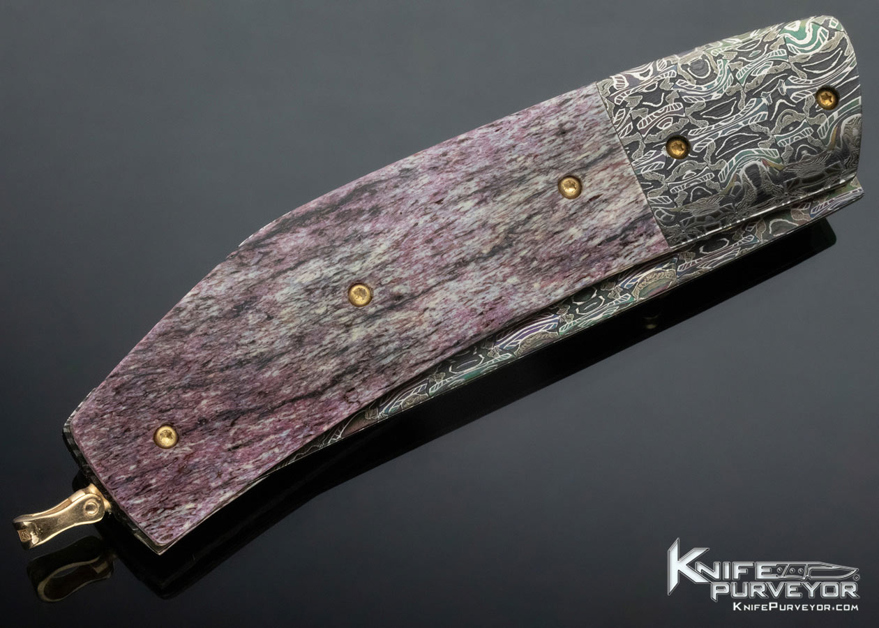 Johan Gustafsson Custom Knife Sole Authorship High Contrast and Color Accordion Cut Mosaic Damascus & Fossilized Whale Rib Bone Linerlock - Image 3