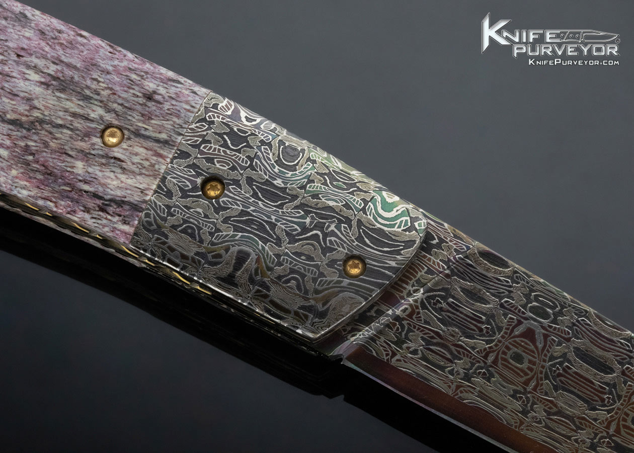 Johan Gustafsson Custom Knife Sole Authorship High Contrast and Color Accordion Cut Mosaic Damascus & Fossilized Whale Rib Bone Linerlock - Image 5