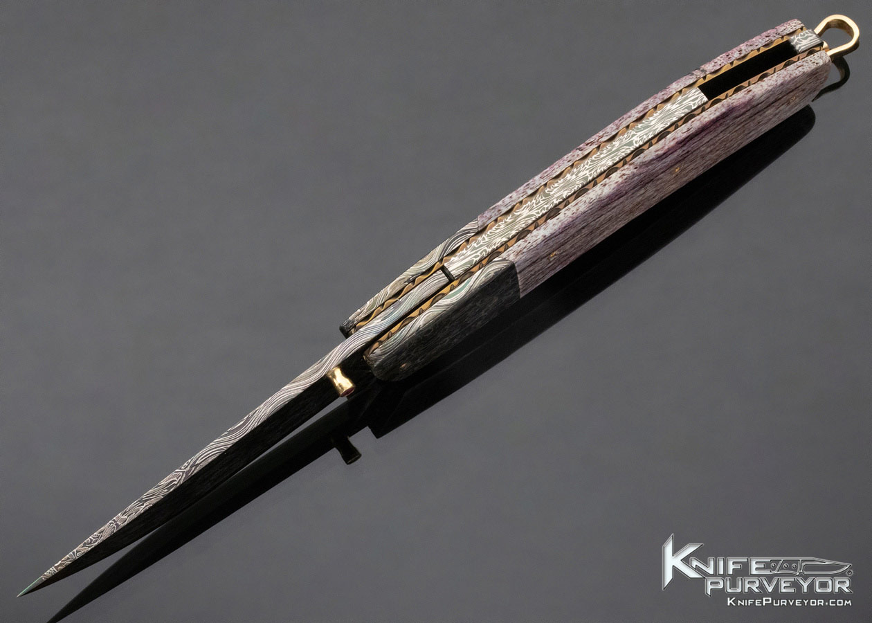 Johan Gustafsson Custom Knife Sole Authorship High Contrast and Color Accordion Cut Mosaic Damascus & Fossilized Whale Rib Bone Linerlock - Image 6