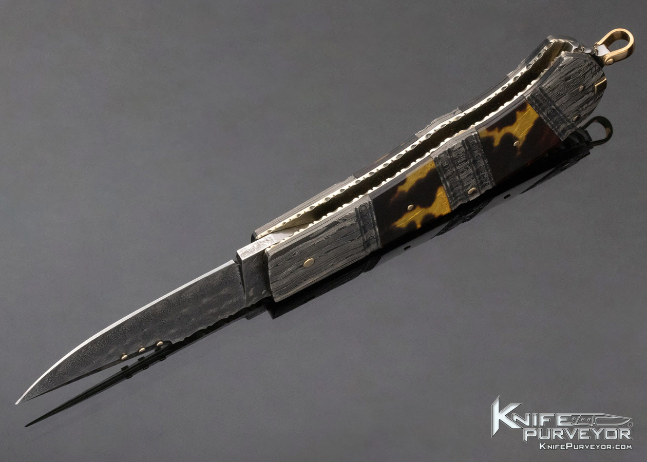 Kay Embretsen Custom Knife Amber and Sole Authorship Damascus Lockback - Image 7