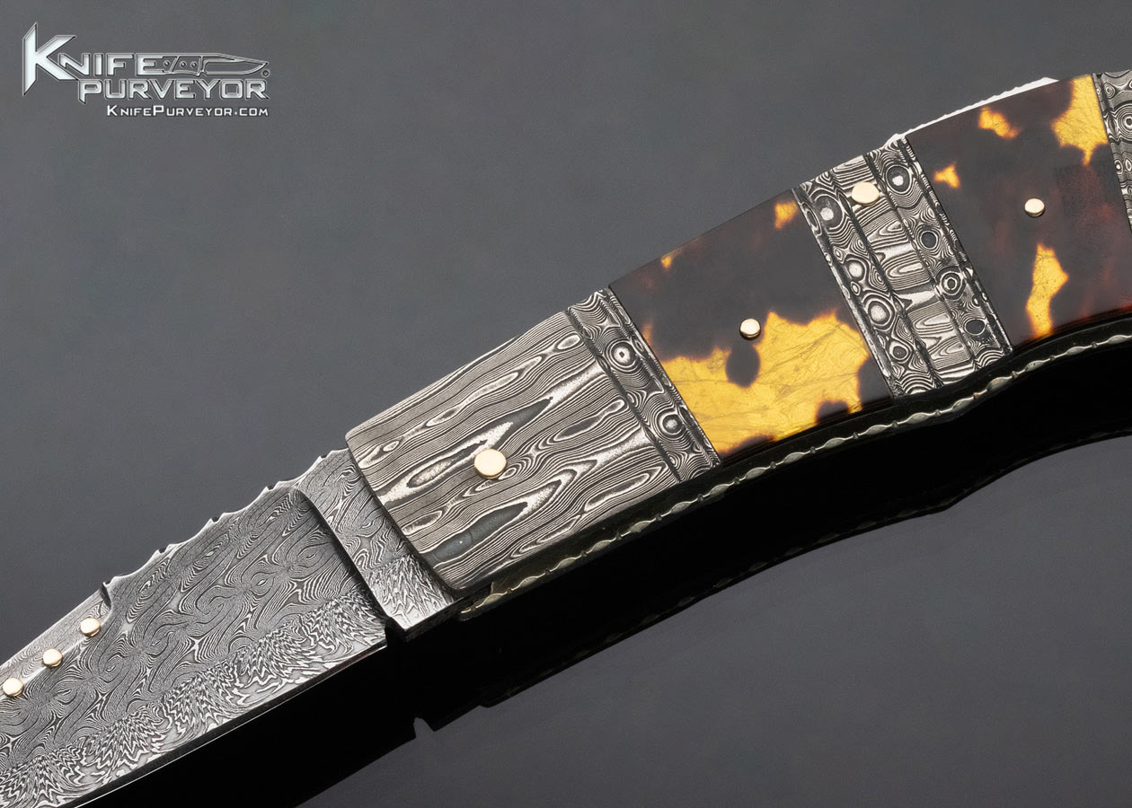 Kay Embretsen Custom Knife Amber and Sole Authorship Damascus Lockback - Image 2