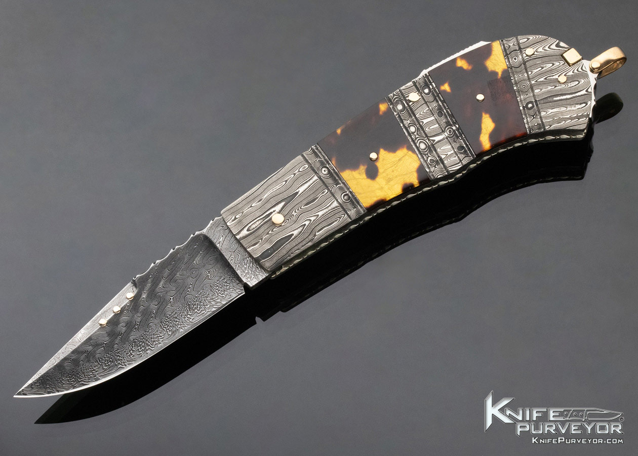 Kaj Embretsen Custom Knife Amber and Damascus Lockback 11975