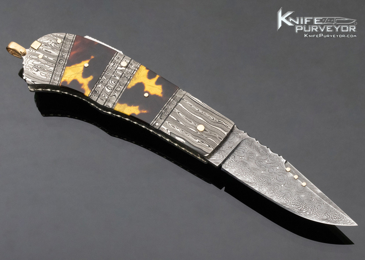 Kay Embretsen Custom Knife Amber and Sole Authorship Damascus Lockback - Image 3
