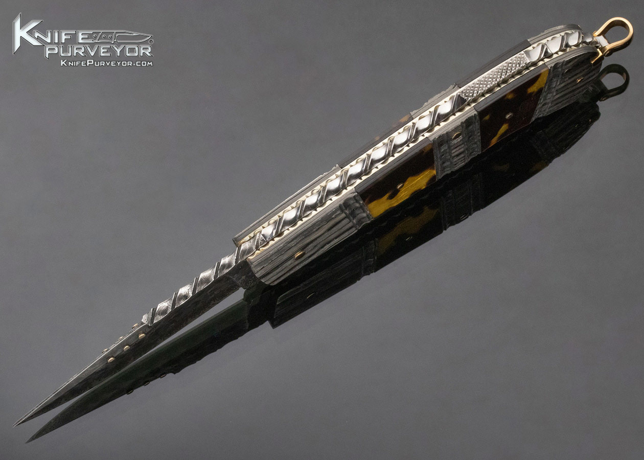 Kay Embretsen Custom Knife Amber and Sole Authorship Damascus Lockback - Image 6