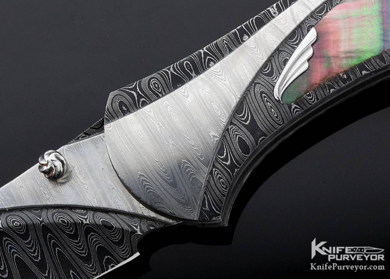 Matthew Lerch Custom Knife Black Lip Pearl & Damascus "Richfield" Assisted Opener Linerlock - Image 2