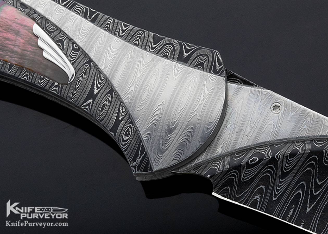 Matthew Lerch Custom Knife Black Lip Pearl & Damascus "Richfield" Assisted Opener Linerlock - Image 5