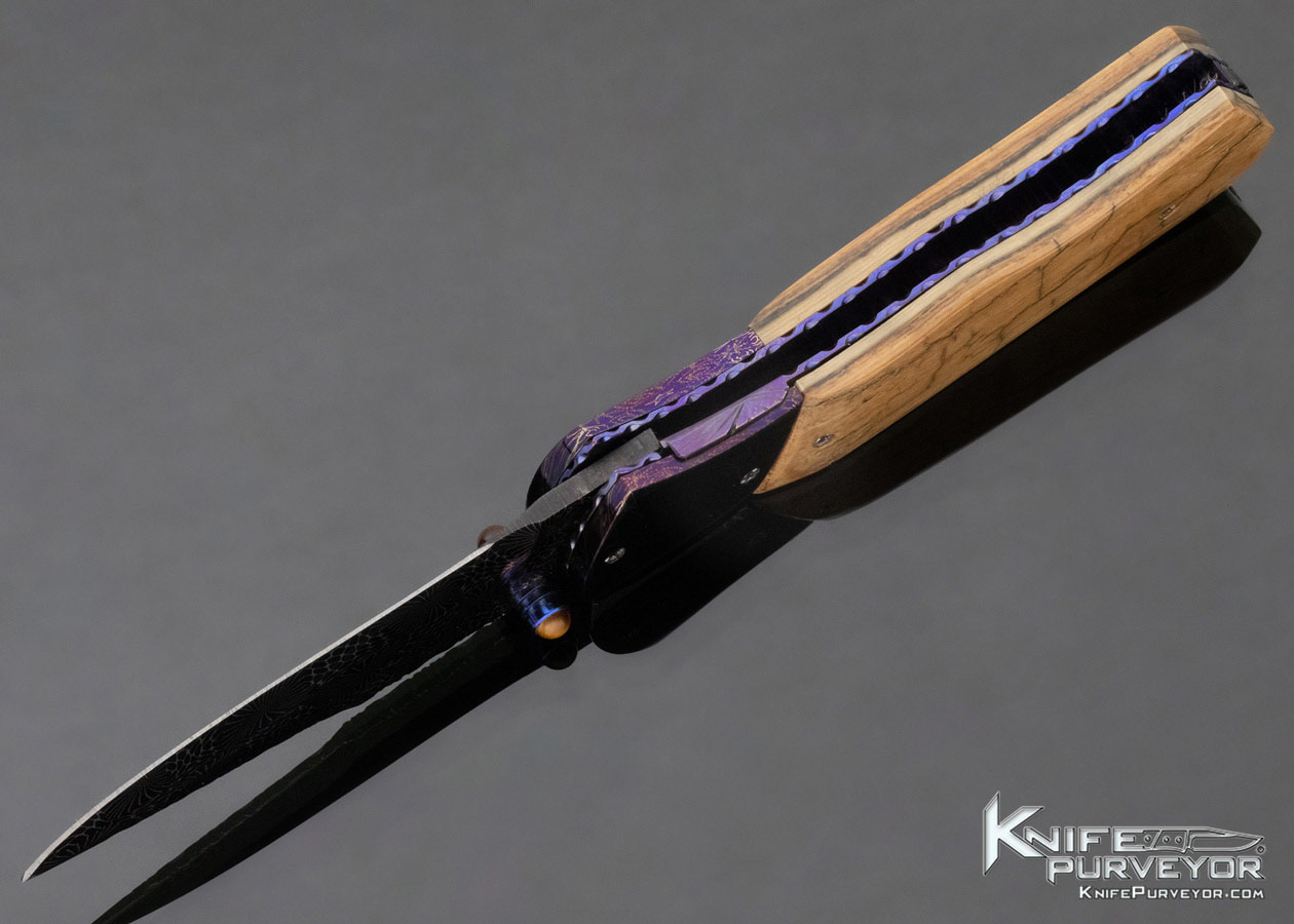 Steven Busch Custom Knife Folder Mammoth with Blued Robert Eggerling Damascus Linerlock - Image 7