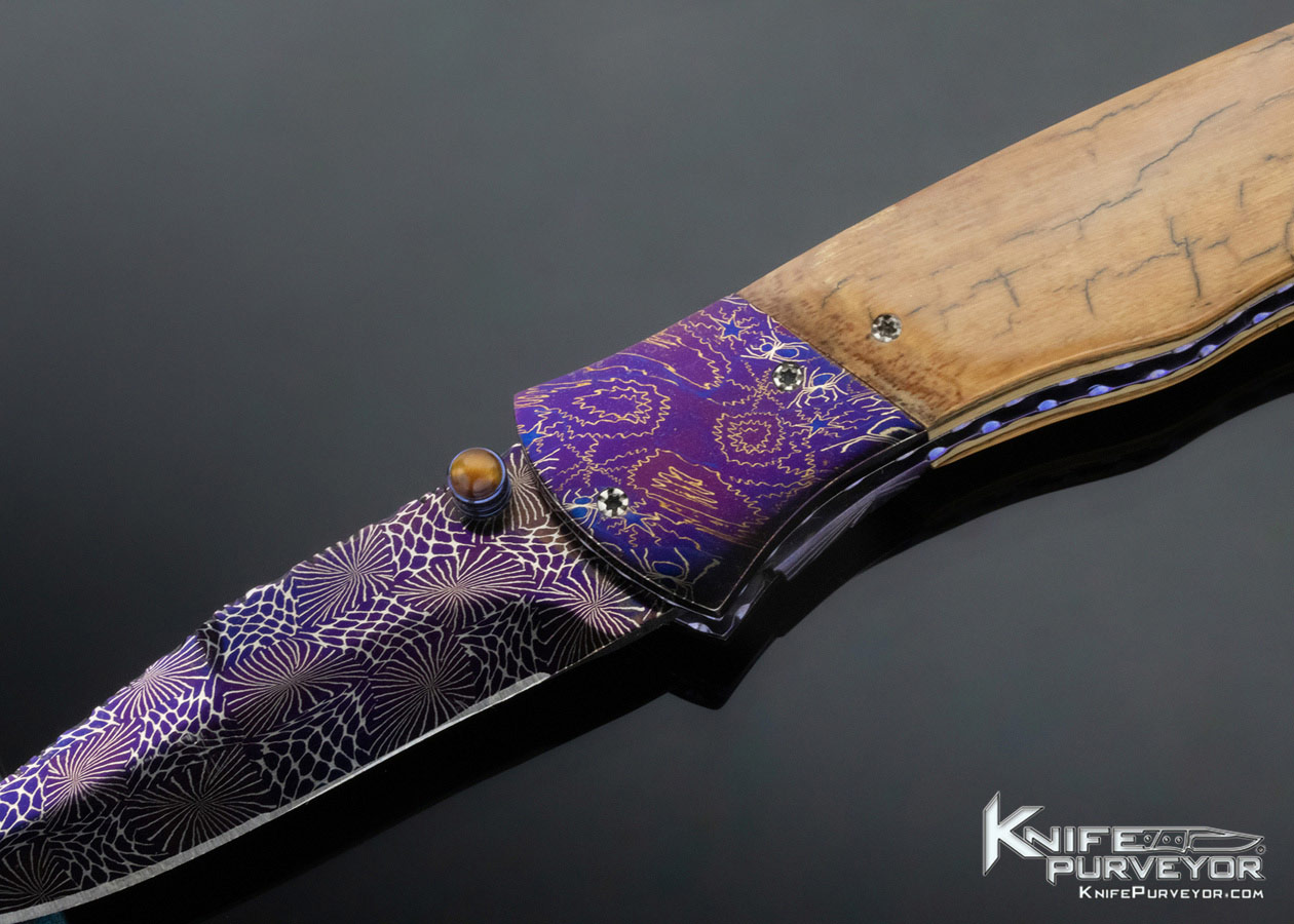 Steven Busch Custom Knife Folder Mammoth with Blued Robert Eggerling Damascus Linerlock - Image 2