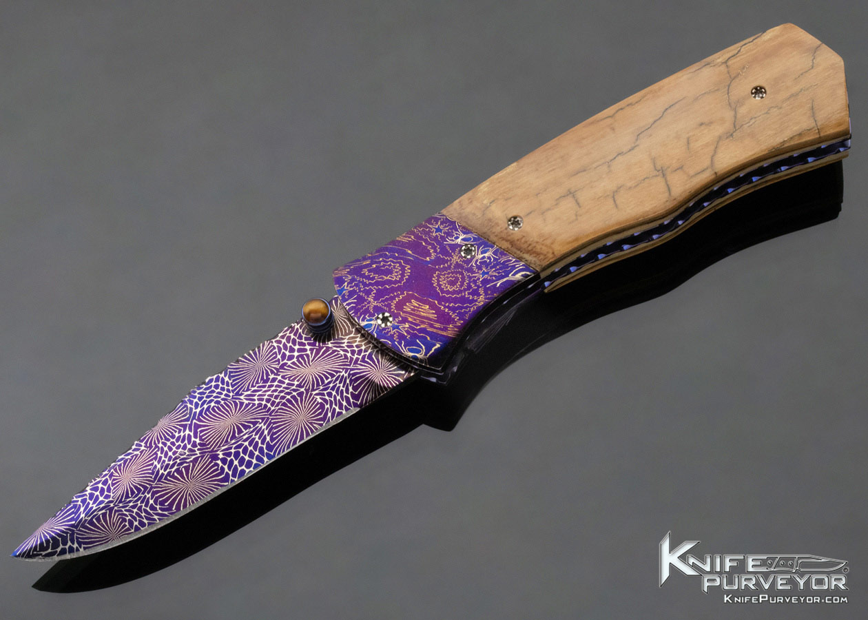Steven Busch Custom Knife Folder Blued Robert Eggerling Damascus Linerlock 11604