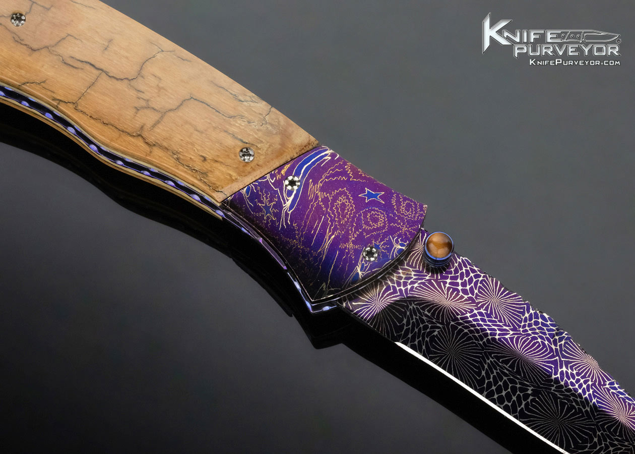 Steven Busch Custom Knife Folder Mammoth with Blued Robert Eggerling Damascus Linerlock - Image 5