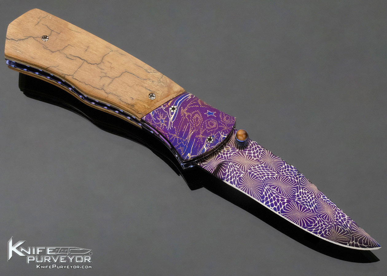 Steven Busch Custom Knife Folder Mammoth with Blued Robert Eggerling Damascus Linerlock - Image 4