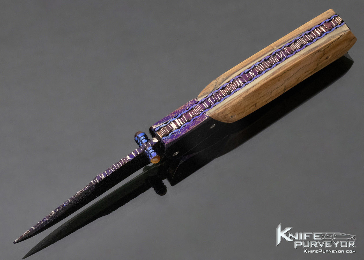 Steven Busch Custom Knife Folder Mammoth with Blued Robert Eggerling Damascus Linerlock - Image 6