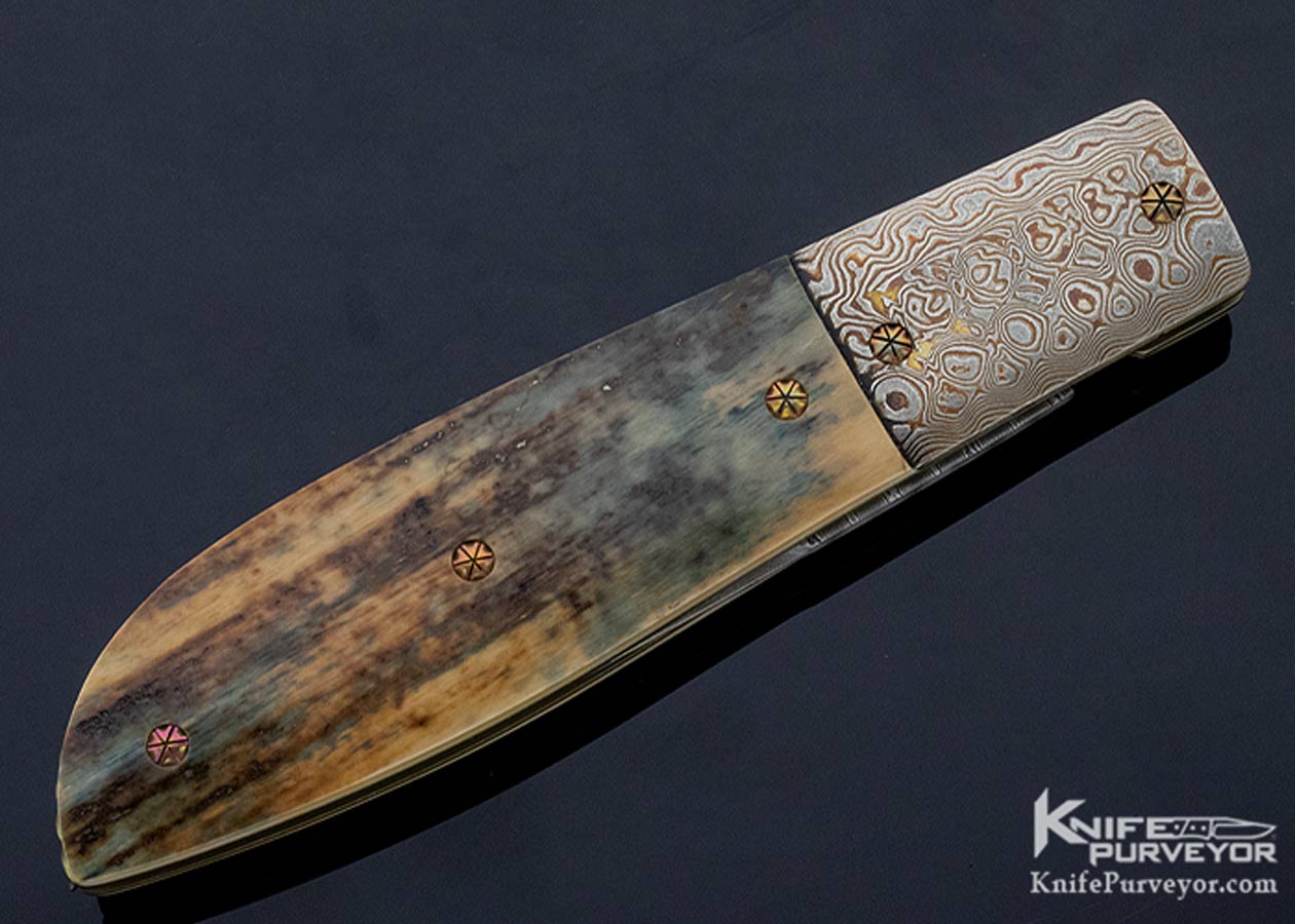 Jack Davenport Custom Knife Damascus Mokume and Scrimshawed Automatic Linerlock - Image 3