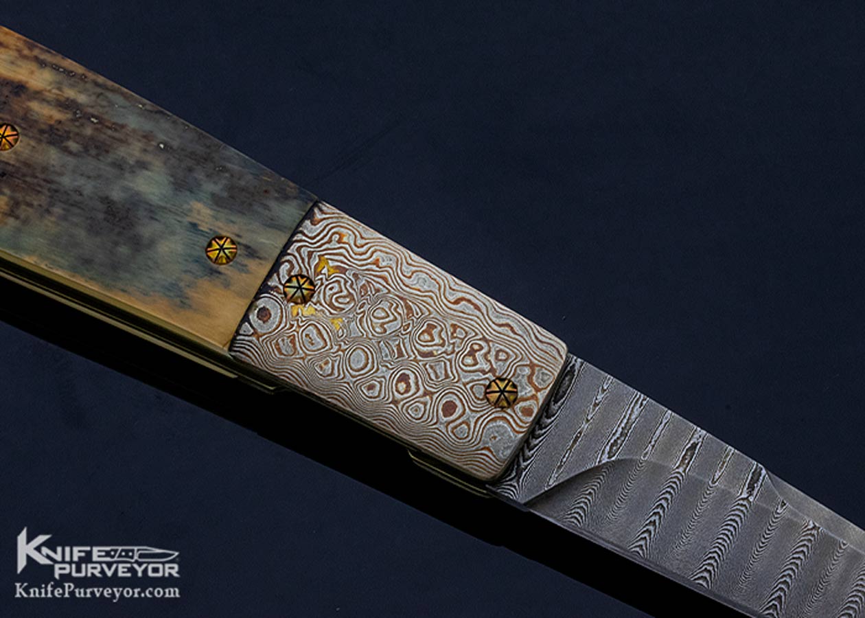 Jack Davenport Custom Knife Damascus Mokume and Scrimshawed Automatic Linerlock - Image 5