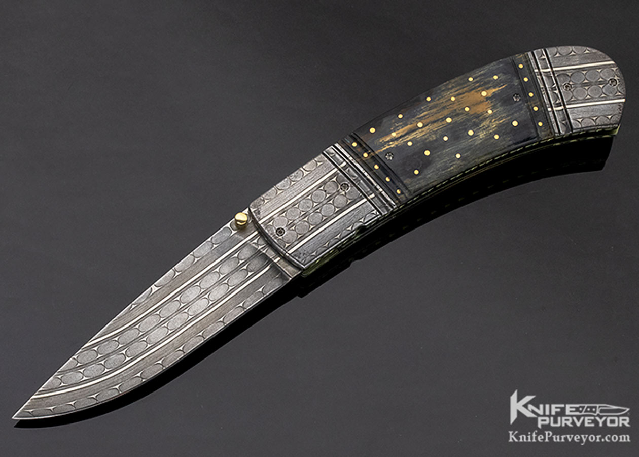 Anders Hedlund Custom Knife "Perfect Dot" Damascus & Mammoth Linerlock 11313