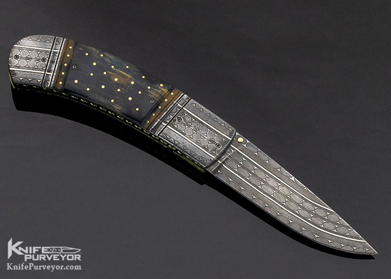 Anders Hedlund Custom Knife "Perfect Dot" Damascus & Mammoth Linerlock - Image 4