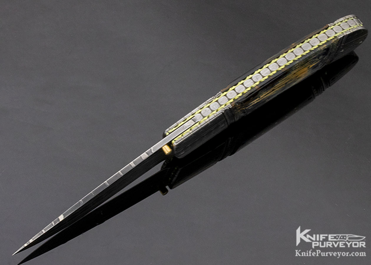 Anders Hedlund Custom Knife "Perfect Dot" Damascus & Mammoth Linerlock - Image 6