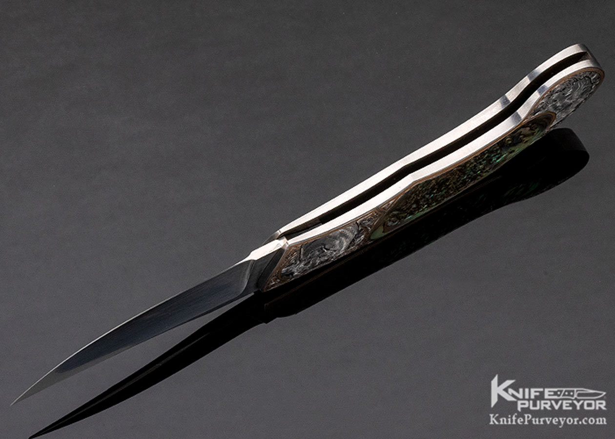 Andy Shinosky Custom Knife Paua Shell Interframe Lockback Engraved by Chris Meyer - Image 7
