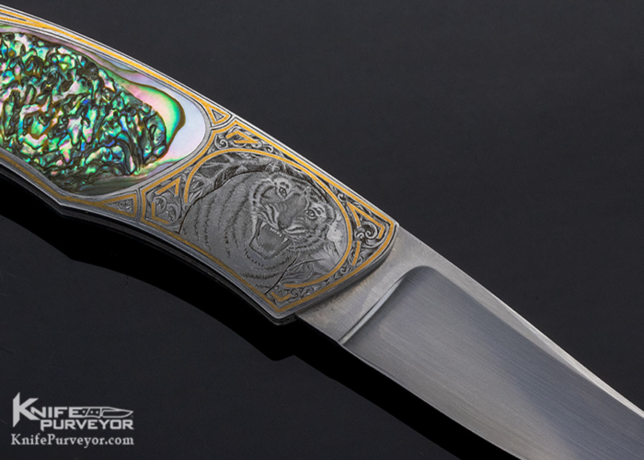 Andy Shinosky Custom Knife Paua Shell Interframe Lockback Engraved by Chris Meyer - Image 5