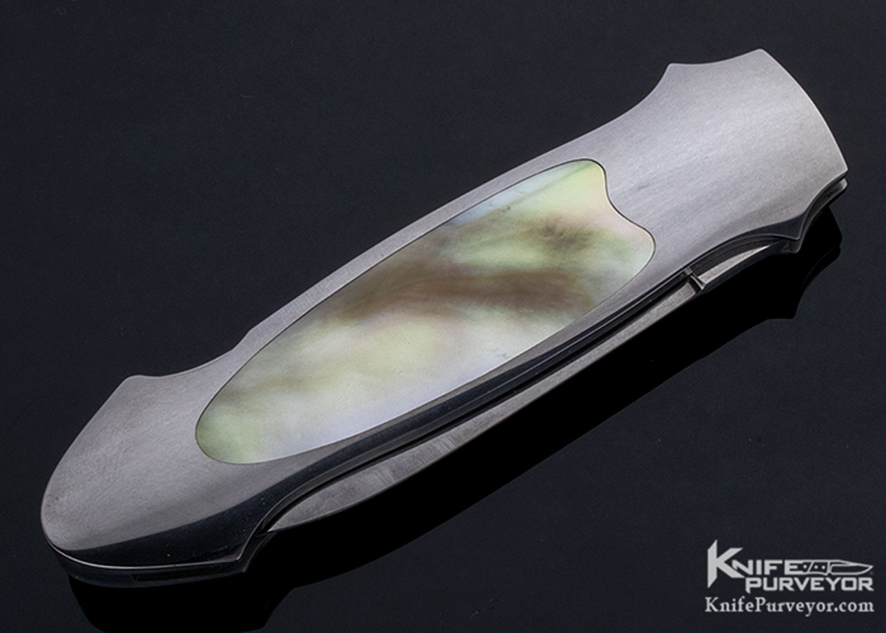 Andy Shinosky Custom Knife South Sea Gold Lip Pearl Interframe Button Lock Automatic - Image 3