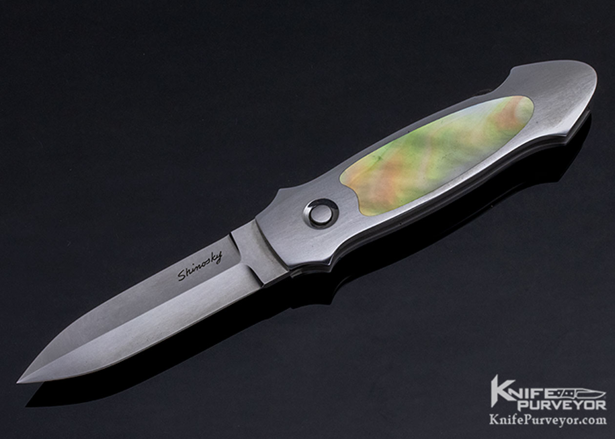 Andy Shinosky Custom Knife South Sea Gold Lip Pearl Interframe Button Lock Automatic 11308