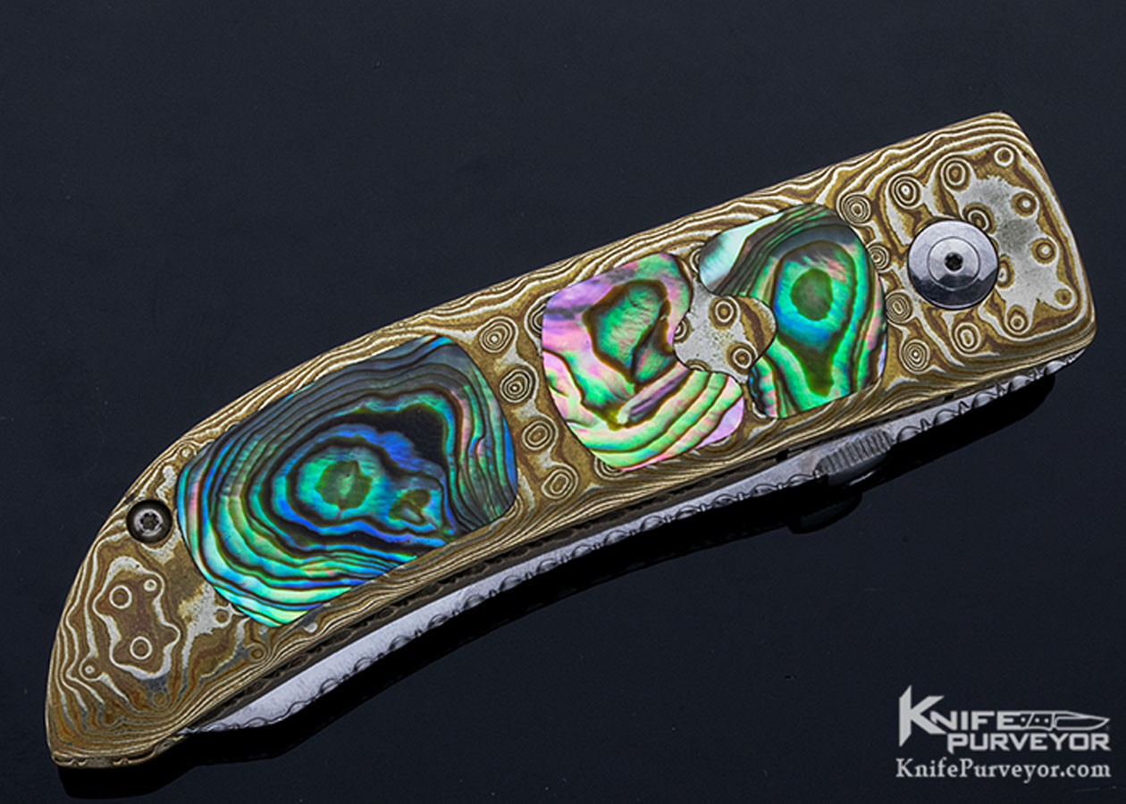 Charlie Morris Custom Knife Abalone and Mokume Linerlock - Image 3