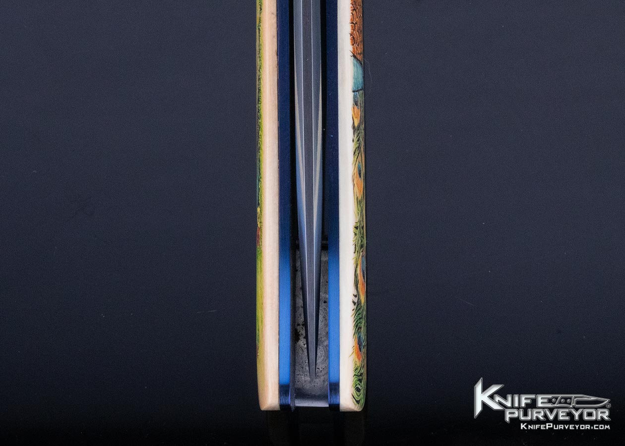 Charlie Morris Custom Knife Anodized Titanium & Color Scrimshawed Mammoth by Sandra Brady - Image 8