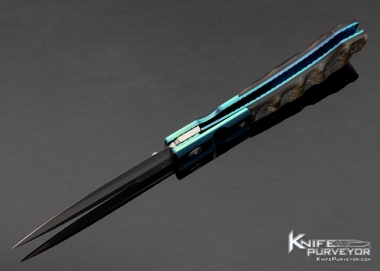 Charlie Morris Custom Knife Anodized Titanium & Ram's Horn Linerlock - Image 7