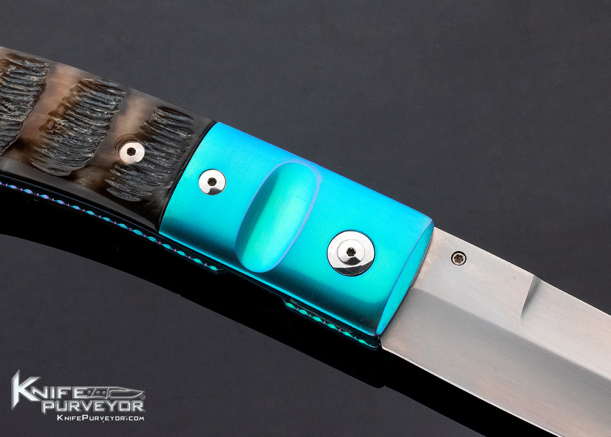 Charlie Morris Custom Knife Anodized Titanium & Ram's Horn Linerlock - Image 5