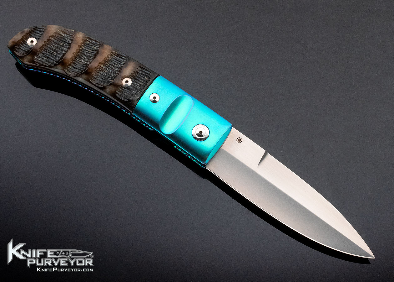Charlie Morris Custom Knife Anodized Titanium & Ram's Horn Linerlock - Image 4