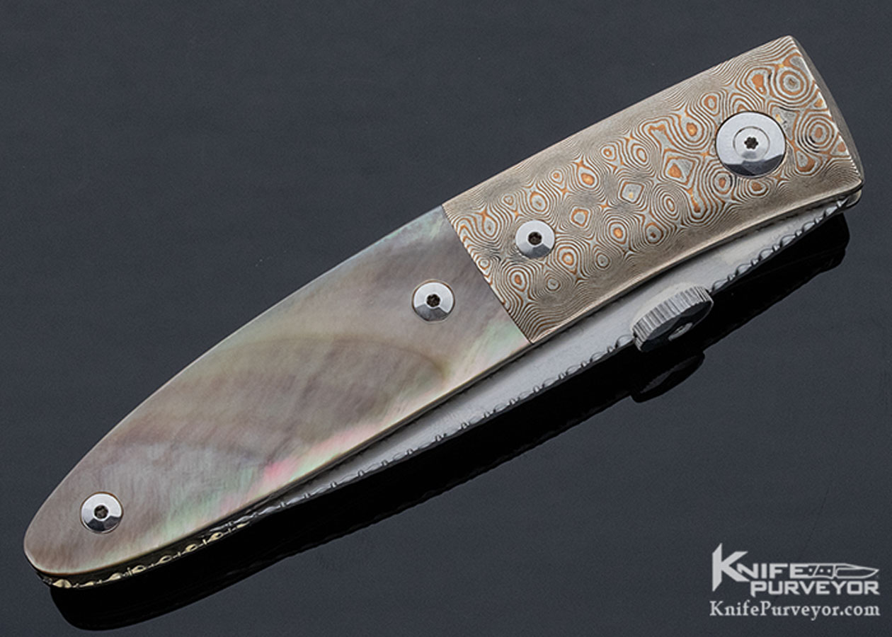 Charlie Morris Custom Knife Mokume and Black Lip Tahitian Pearl Shell Left Handed Linerlock - Image 3
