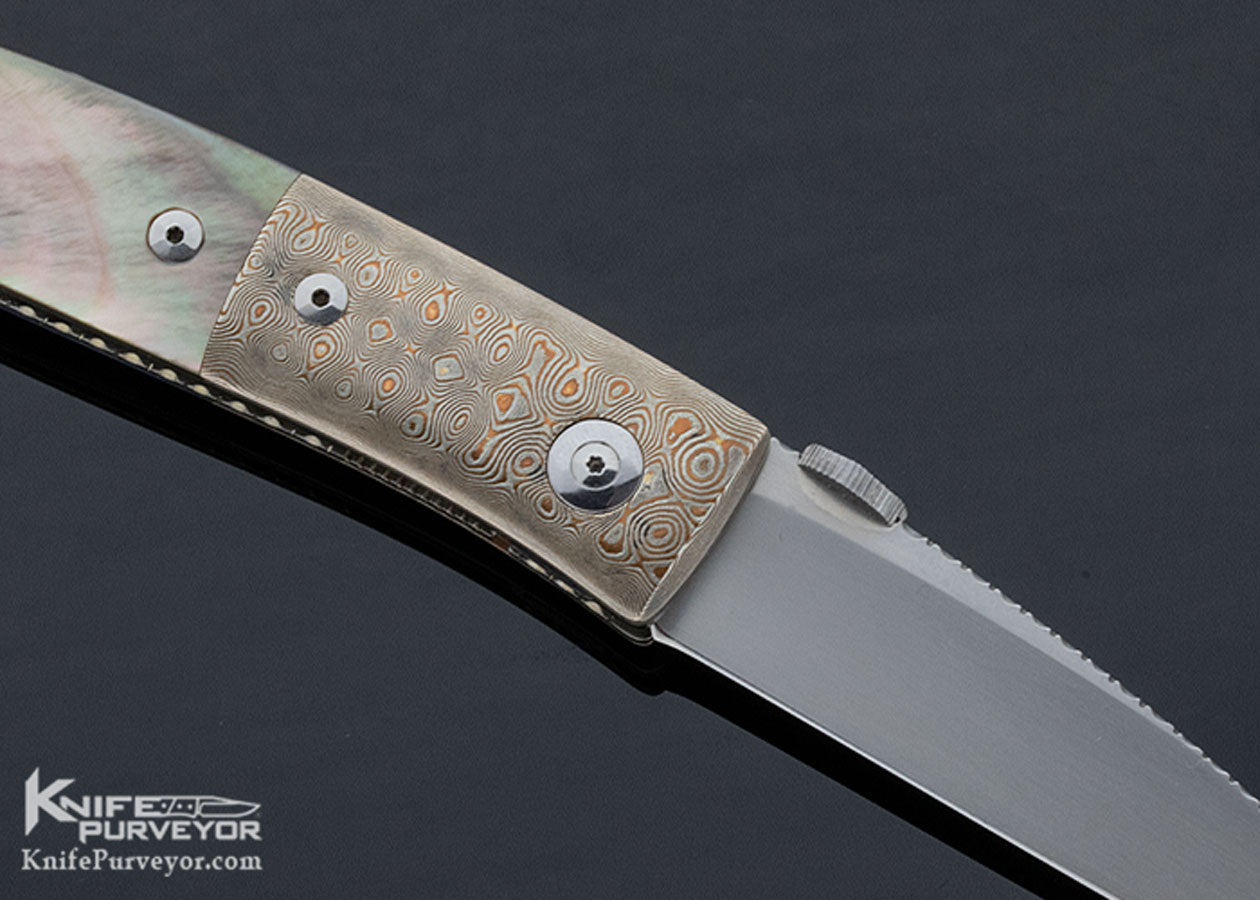 Charlie Morris Custom Knife Mokume and Black Lip Tahitian Pearl Shell Left Handed Linerlock - Image 5