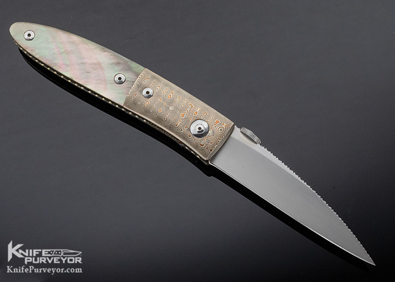 Charlie Morris Custom Knife Mokume and Black Lip Tahitian Pearl Shell Left Handed Linerlock - Image 4