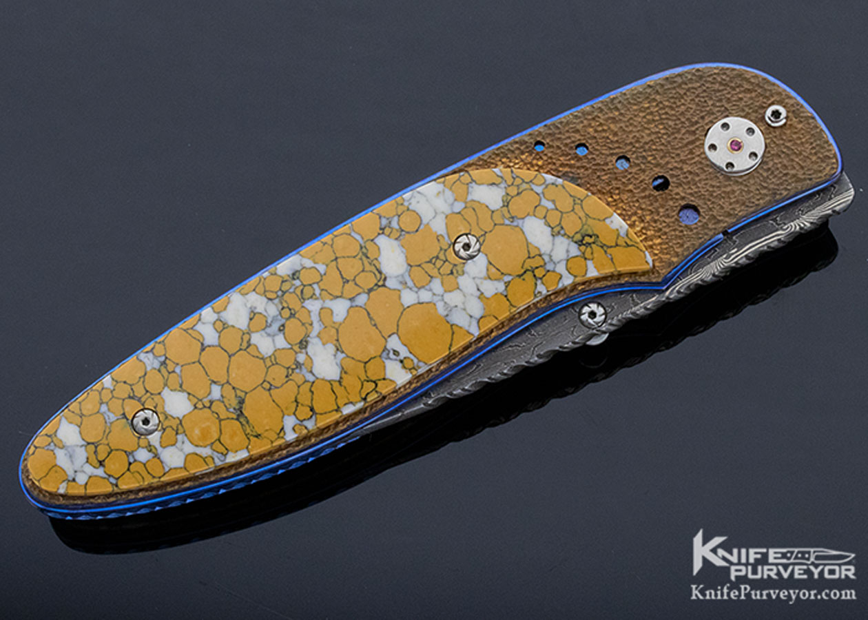 Corrie Schoeman Custom Knife Textured Bronze and Damascus Linerlock - Image 3