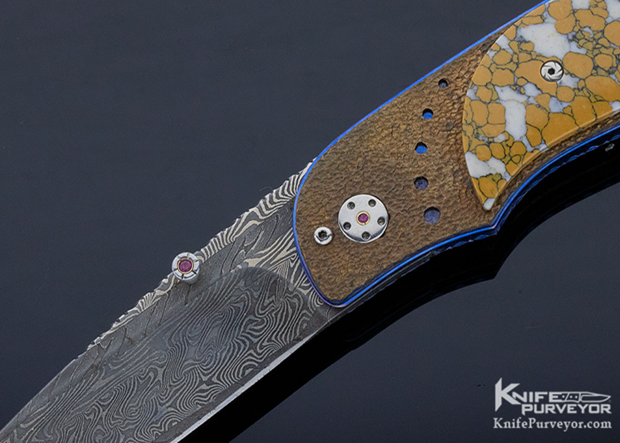 Corrie Schoeman Custom Knife Textured Bronze and Damascus Linerlock - Image 2