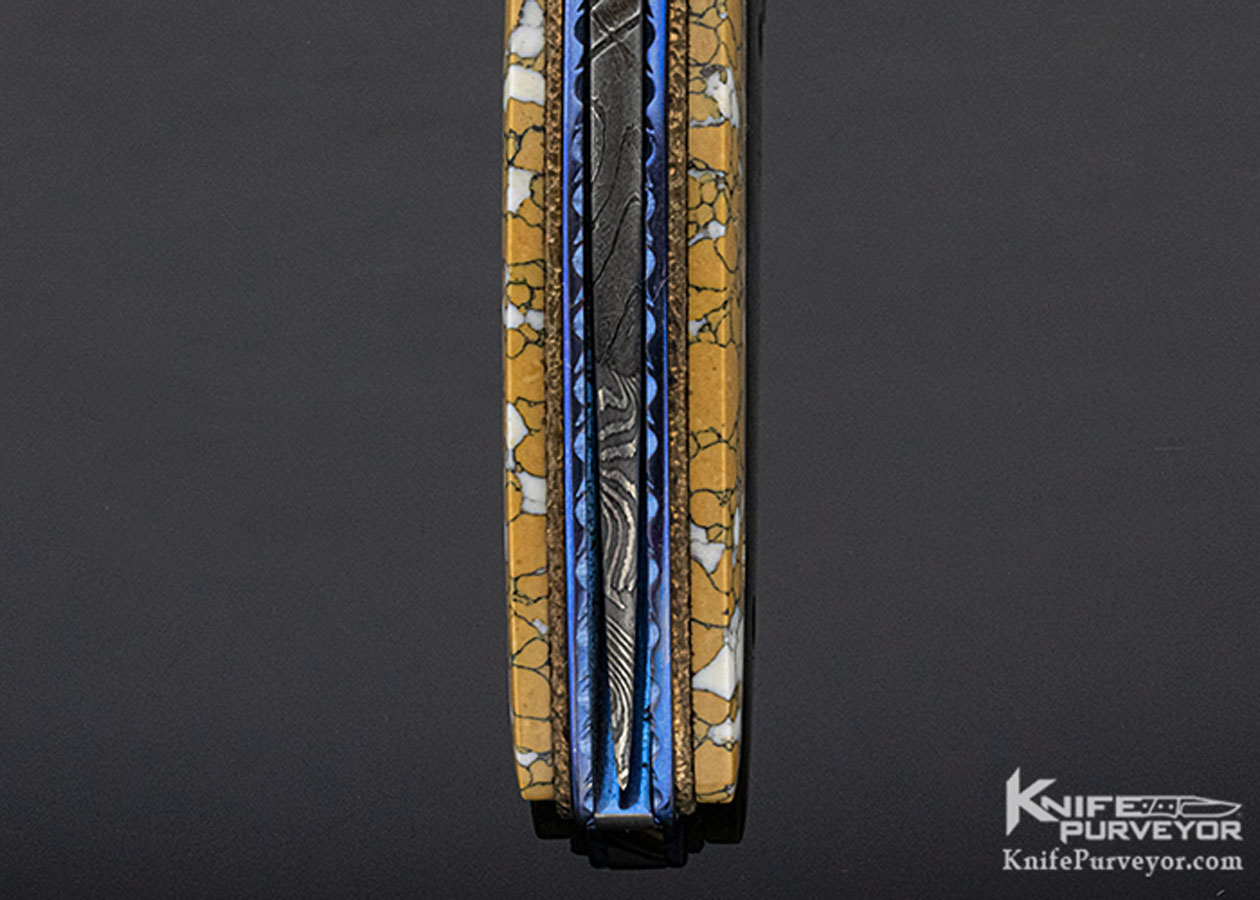 Corrie Schoeman Custom Knife Textured Bronze and Damascus Linerlock - Image 8