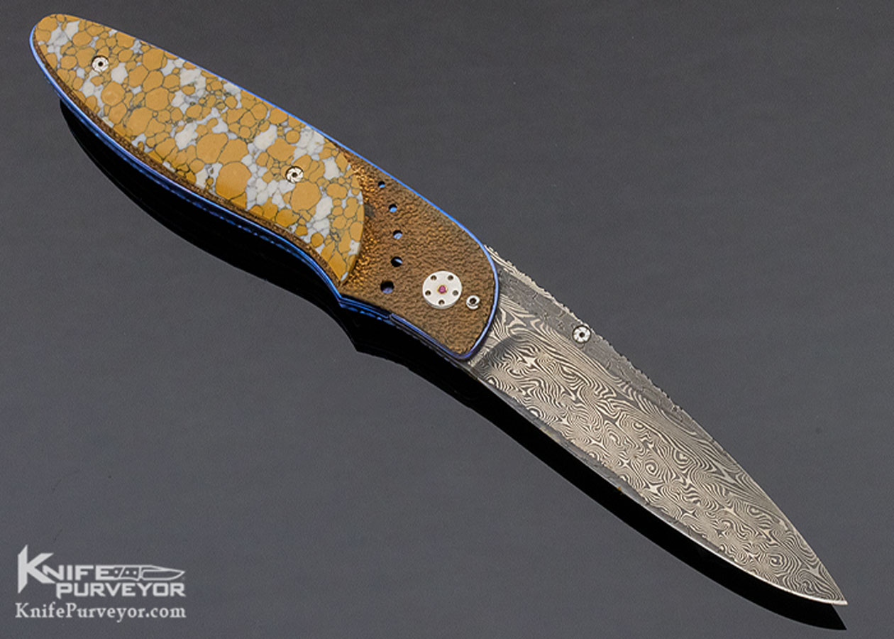Corrie Schoeman Custom Knife Textured Bronze and Damascus Linerlock - Image 4
