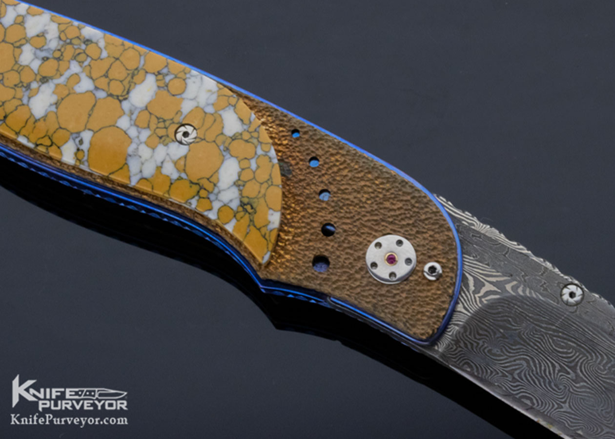 Corrie Schoeman Custom Knife Textured Bronze and Damascus Linerlock - Image 5