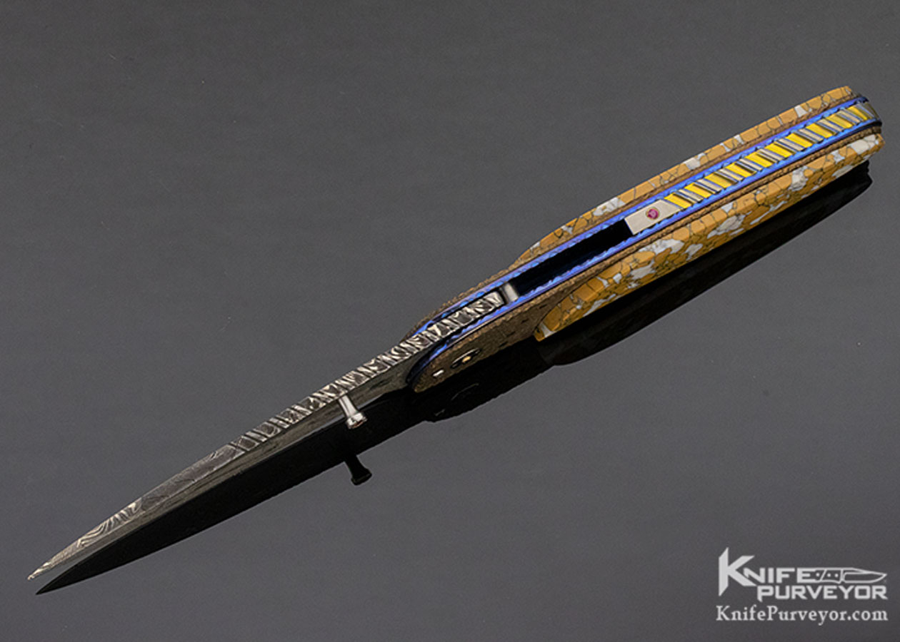 Corrie Schoeman Custom Knife Textured Bronze and Damascus Linerlock - Image 6