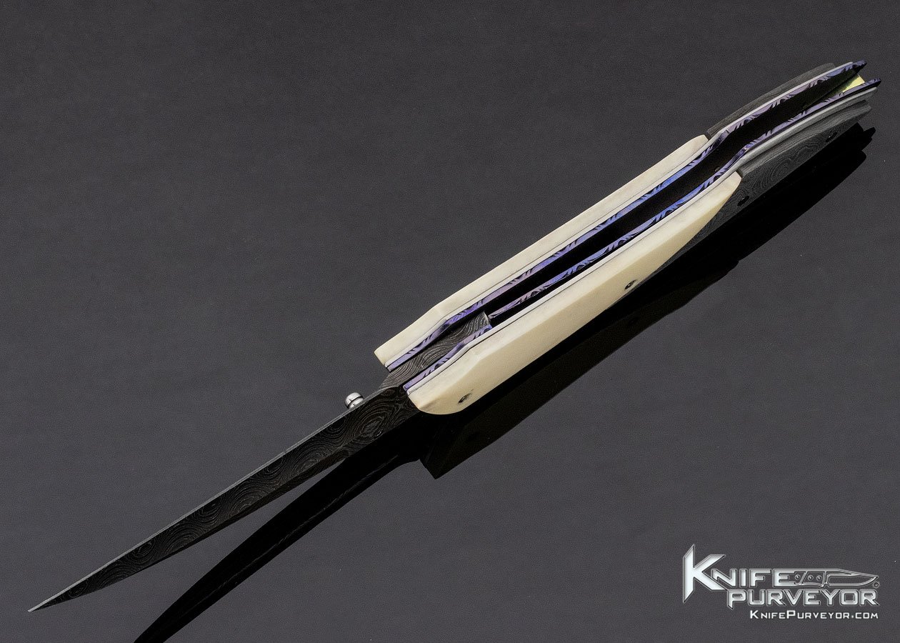 Corrie Schoeman Custom Knife Fossilized Walrus & Damascus Linerlock - Image 7