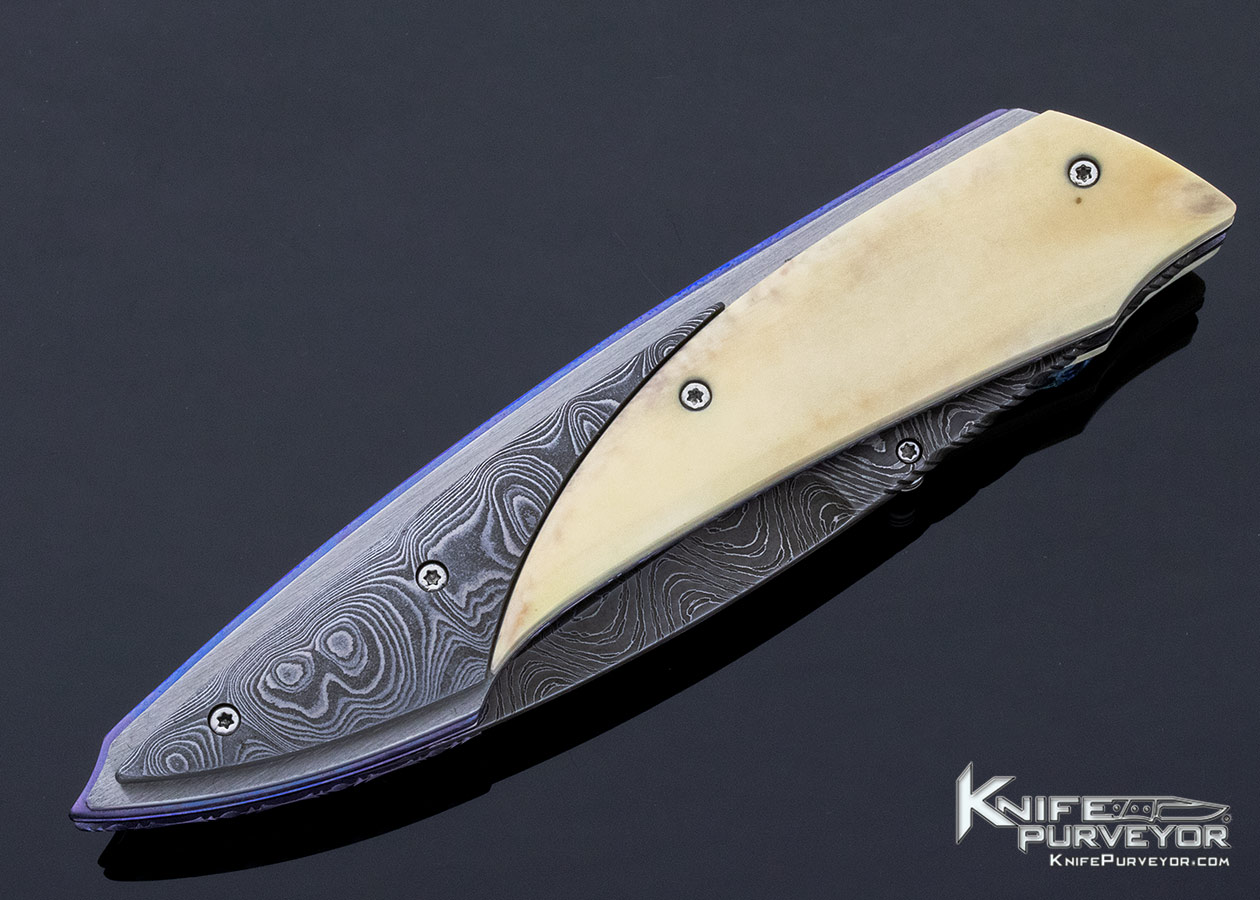Corrie Schoeman Custom Knife Fossilized Walrus & Damascus Linerlock - Image 3