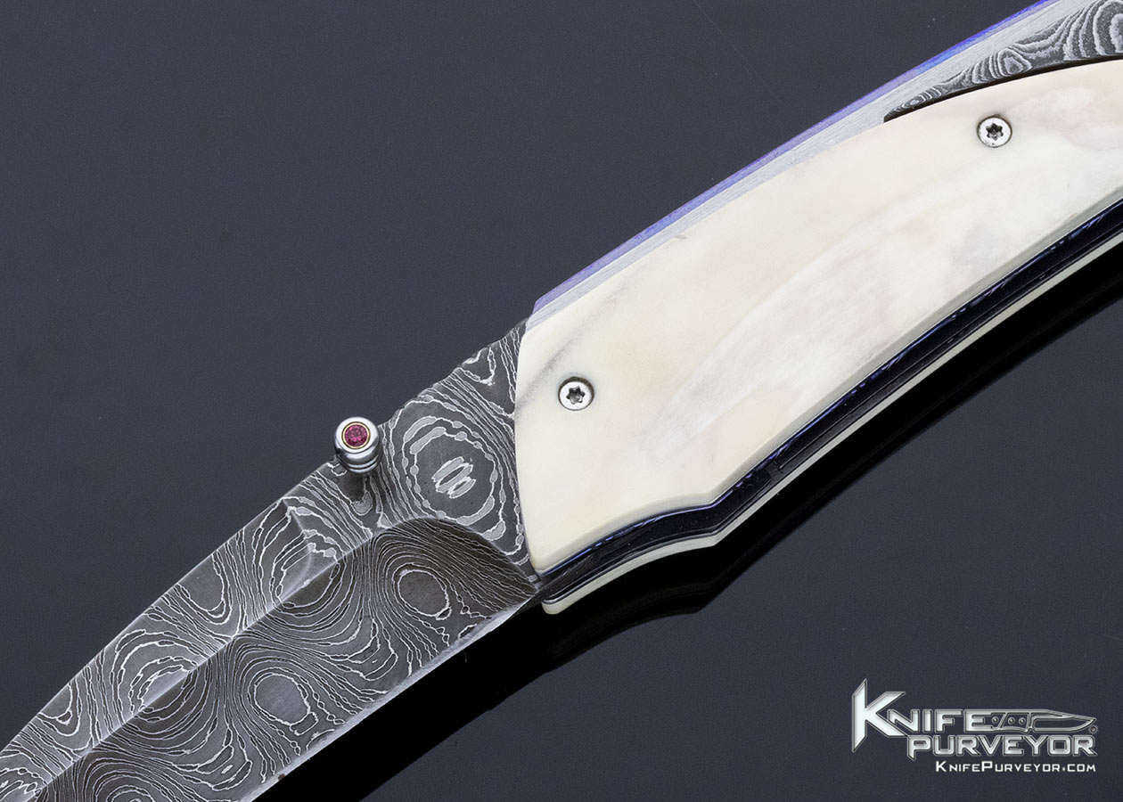 Corrie Schoeman Custom Knife Fossilized Walrus & Damascus Linerlock - Image 2