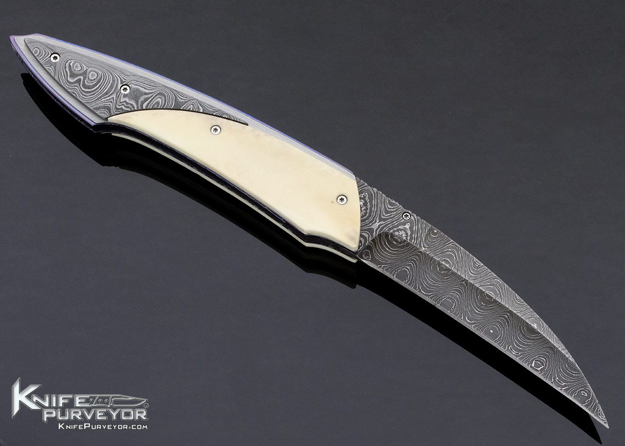 Corrie Schoeman Custom Knife Fossilized Walrus & Damascus Linerlock - Image 4