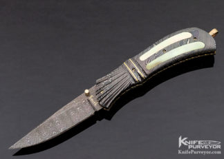 John W. Smith Custom Knife Double South Sea Gold Lip Pearl Interframe Blued Sole Authorship Damascus Linerlock with 24kt Gold Inlays 18219