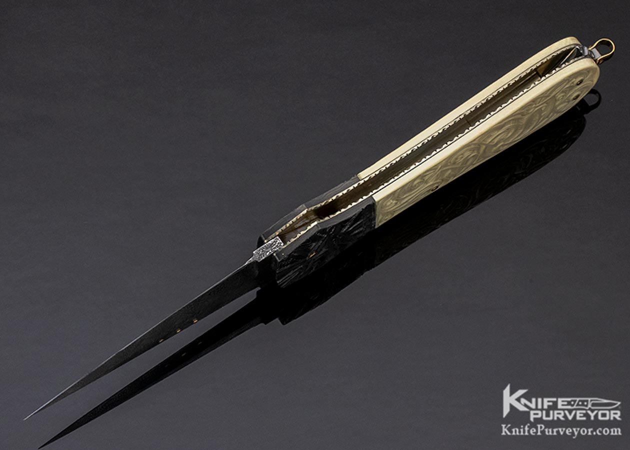 Kaj Embretsen Custom Knife Sole Authorship Damascus & Isak Bergh Carved Mammoth Lockback Dagger - Image 7